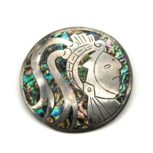 Sterling Abalone Aztec Brooch