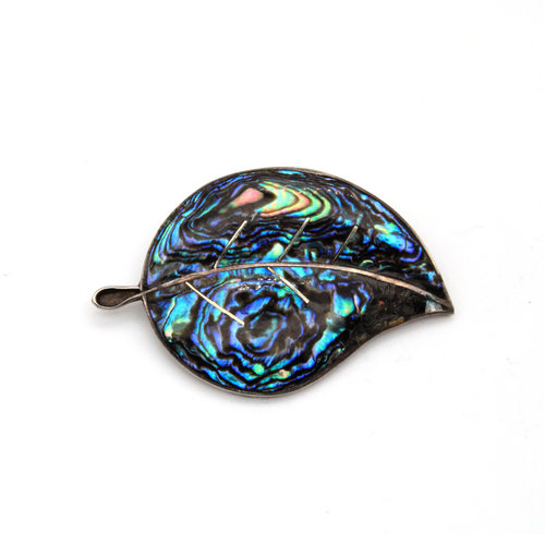 Sterling Abalone Leaf Brooch