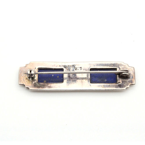 Sterling Lapis Marcasite Brooch