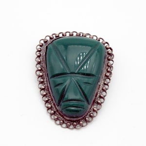 Sterling Mexican Jade Mask Brooch