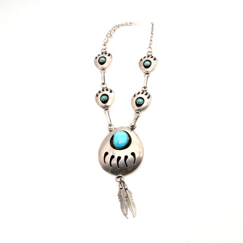 Sterling Turquoise Bear Paw Concho Necklace