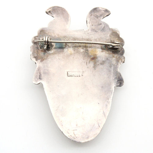 Sterling Mexican Onyx Mask Brooch