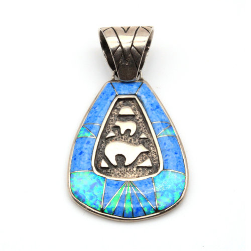 Sterling Turquoise Opal Walking Bear Pendant