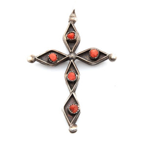 Sterling Turquoise Red Coral Cross Pendant Sterling Turquoise Red Coral Cross Pendant