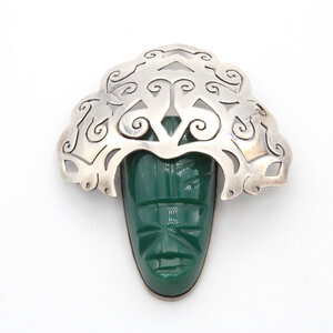 Sterling Mexican Jade Mask Brooch Sterling Mexican Jade Mask Brooch