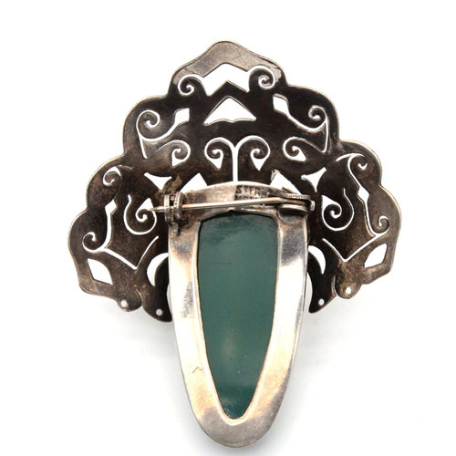 Sterling Mexican Jade Mask Brooch