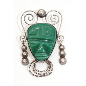 Sterling Mexican Jade Mask Brooch Sterling Mexican Jade Mask Brooch