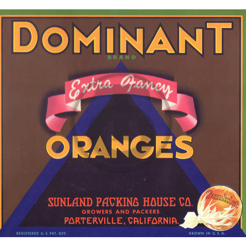 Dominant Extra Fancy Oranges Sunland Packing House Co Porterville CA