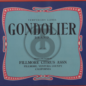 Gondolier Brand Temporary Label Fillmore Citrus Assn Fillmore CA