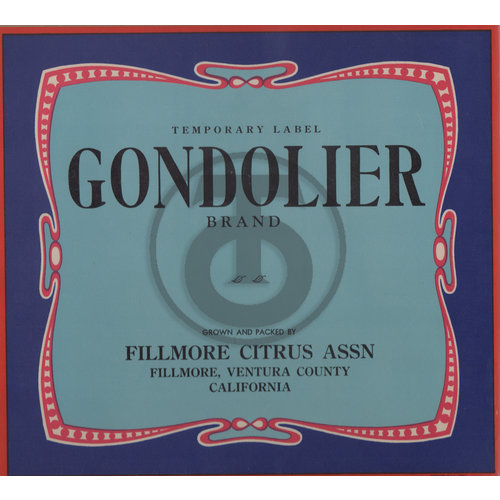 Gondolier Brand Temporary Label Fillmore Citrus Assn Fillmore CA