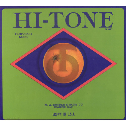Hi-Tone Temporary Label W A Snyder & Sons Fullerton CA