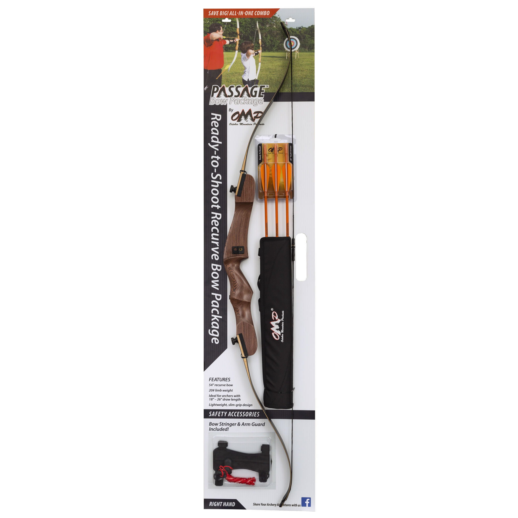 October Mountain Passage Recurve Bow Pkg 54 In 20 lb Right Hand