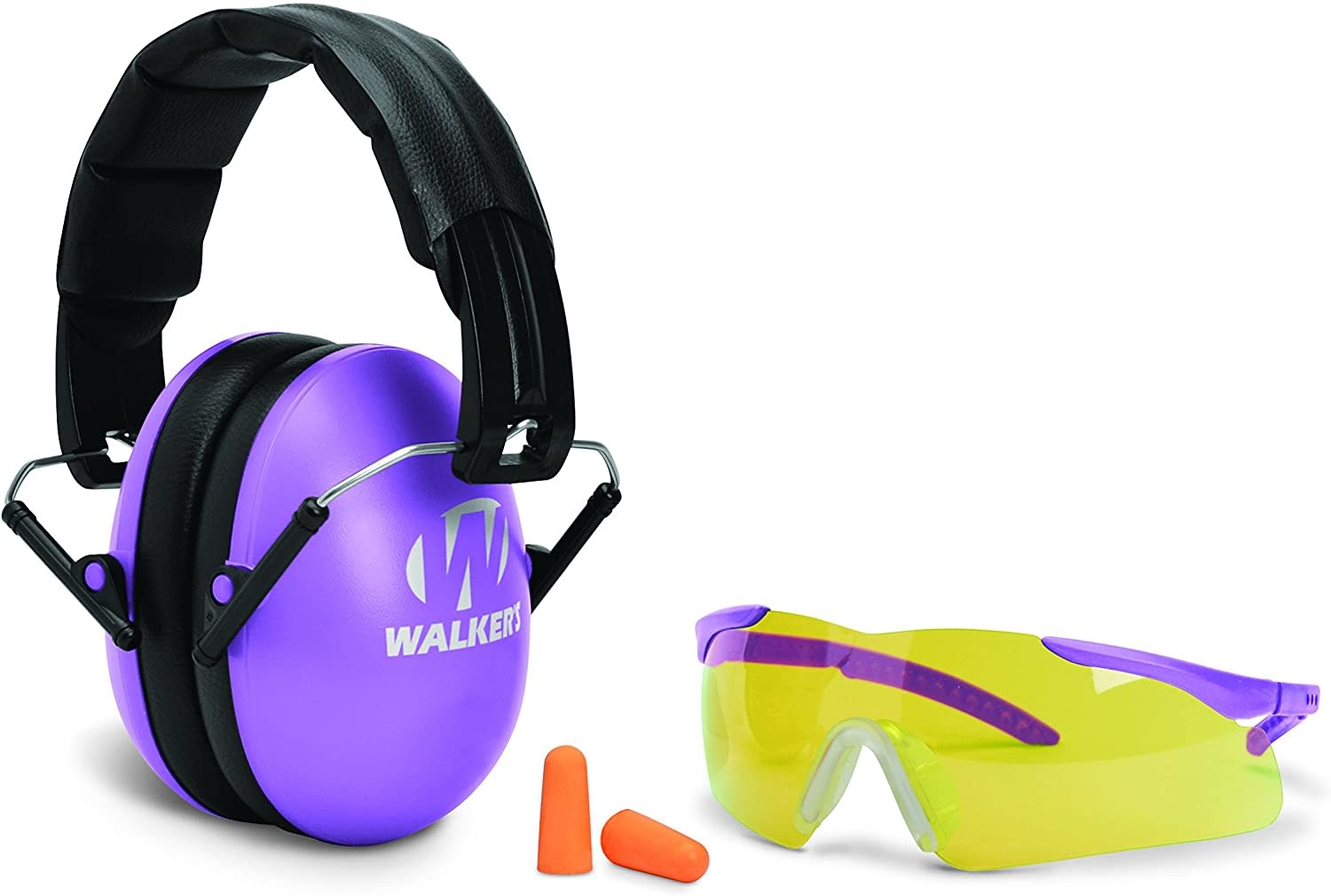 Walker's Walkers GWP-YWFM2GFP-PUR Youth and Women Combo Kit, Folding Muff, Sport Glasses, Foam Tips, NRR 23dB, Purple