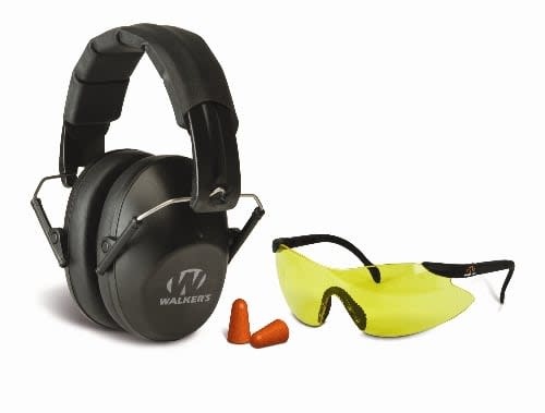 Walker's Walkers GWP-FPM1GFP Pro Safety Combo Kit, Low Profile Passive Folding Muff, Sport Glasses, Foam Tips, NRR 31dB