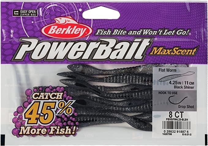Berkley Berkley Powerbait MaxScent 4.25" Flatworm Black Shiner 8ct...8876