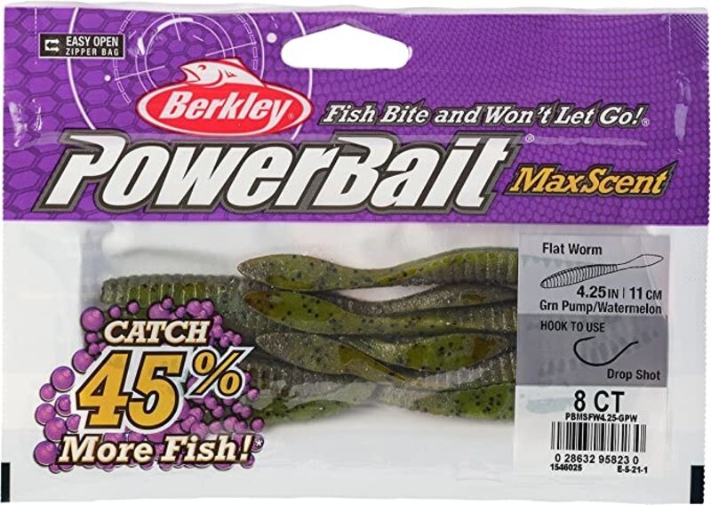 Berkley Berkley Powerbait MaxScent 4.25" Flatworm Green Pumpkin Watermelon 8ct...8230