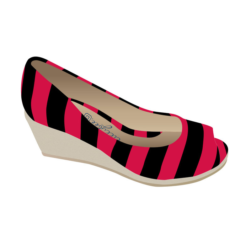 Red/Blk Striped Wedges w/ Dbl T Bow