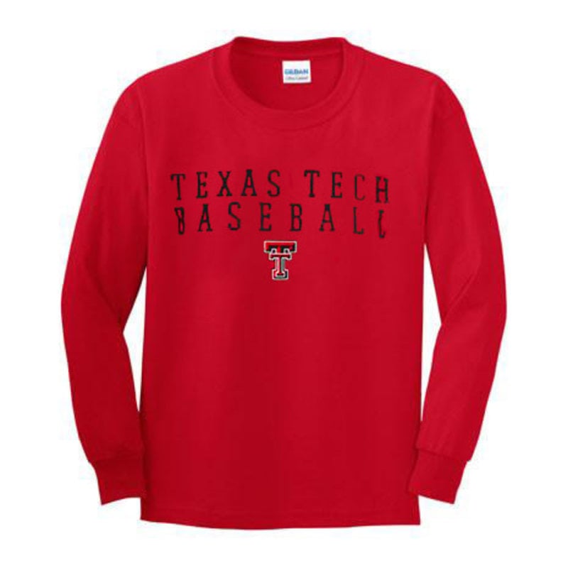 deadmansupplyco Vintage Running Baseball Player - Texas Rangers (Red Texas Wordmark) Long Sleeve T-Shirt