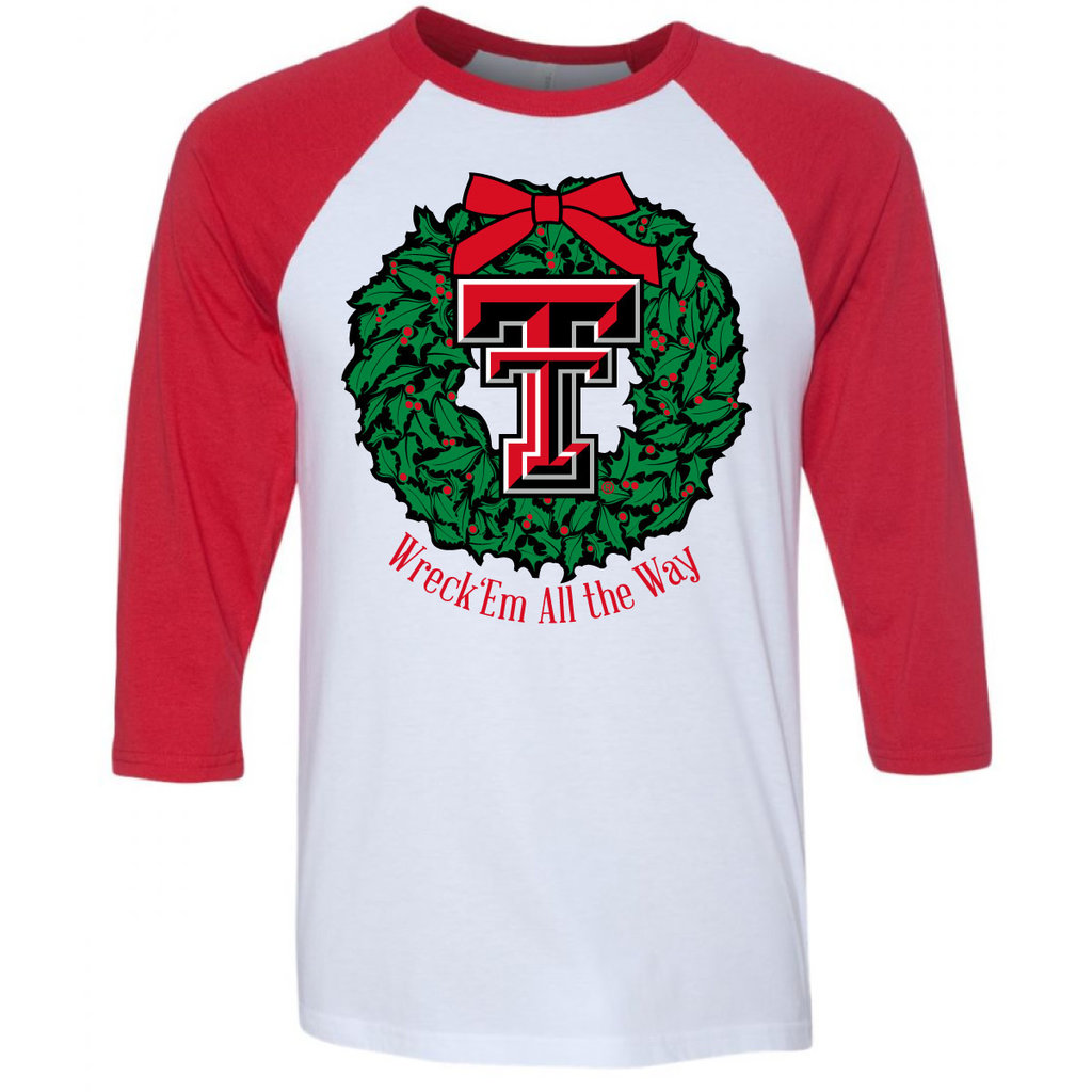 Wreck em All The Way Wreath Baseball Tee