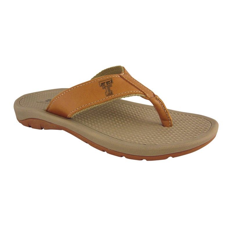 Zeppelin Products Tan Embossed Leather Strap Sandal