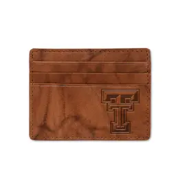 Leather Credit Card Wallet - Brown Embossed
