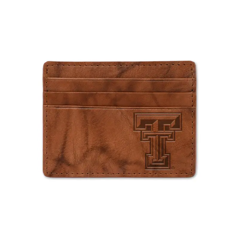 Leather Credit Card Wallet - Brown Embossed