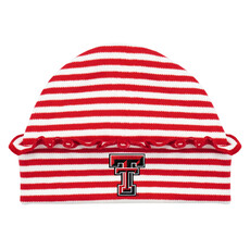 Infant Ruffled Striped Knit Cap Red/White