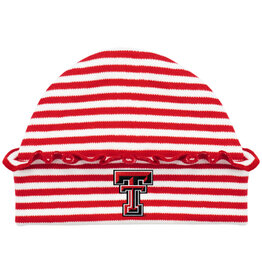 Infant Ruffled Striped Knit Cap Red/White