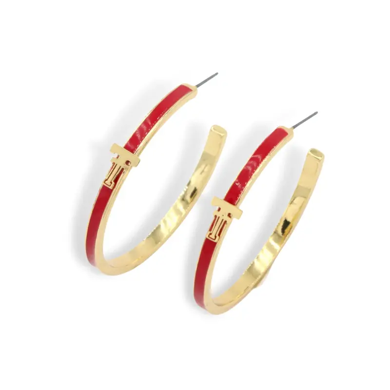 Brianna Cannon Double T Hoop Gold & Red Earring
