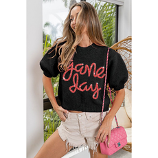 BiBi Gameday Sparkle Puff Sleeve Sweater