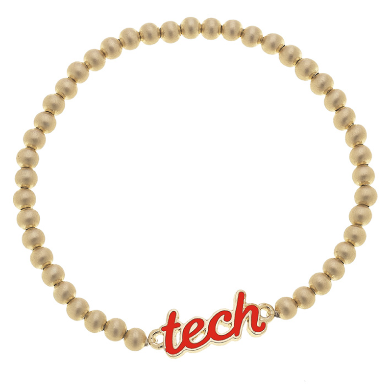 Canvas Style Gold Enamel Bead Script Tech Stretch Bracelet