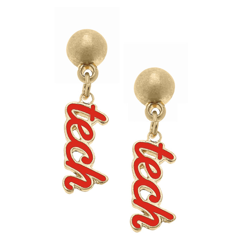 Canvas Style Gold Enamel Script Tech Dangle Earrings