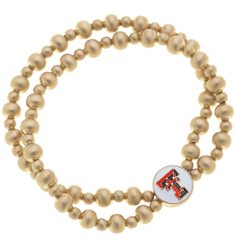Canvas Style Gold Bead Duo Double T Stretch Bracelet