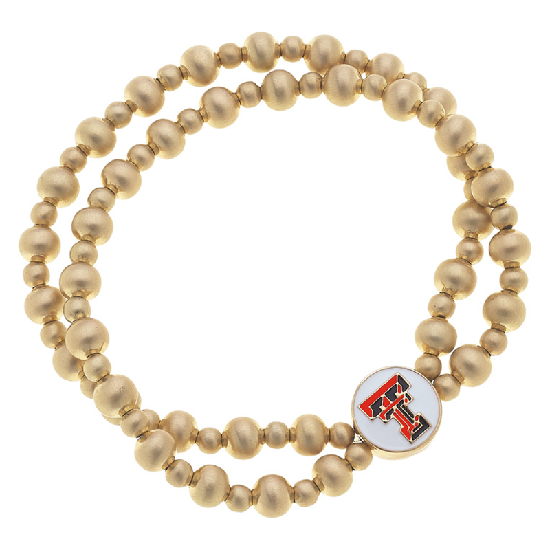 Canvas Style Gold Bead Duo Double T Stretch Bracelet