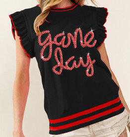 BiBi Gameday Tinsel Puff Ruffle Sleeve Sweater