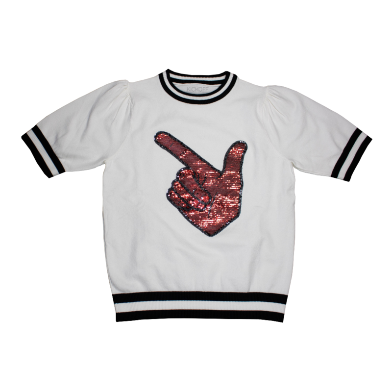 KickOff Co Sequin Guns Up Varsity Sweater