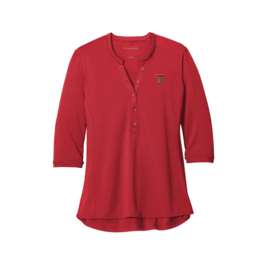 Ladies Pique Henley 3/4 Sleeve Top