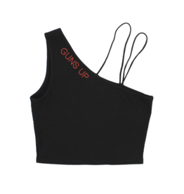 KickOff Co Rhinestone Guns Up One Shoulder Crop Tank