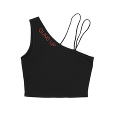 KickOff Co Rhinestone Guns Up One Shoulder Crop Tank