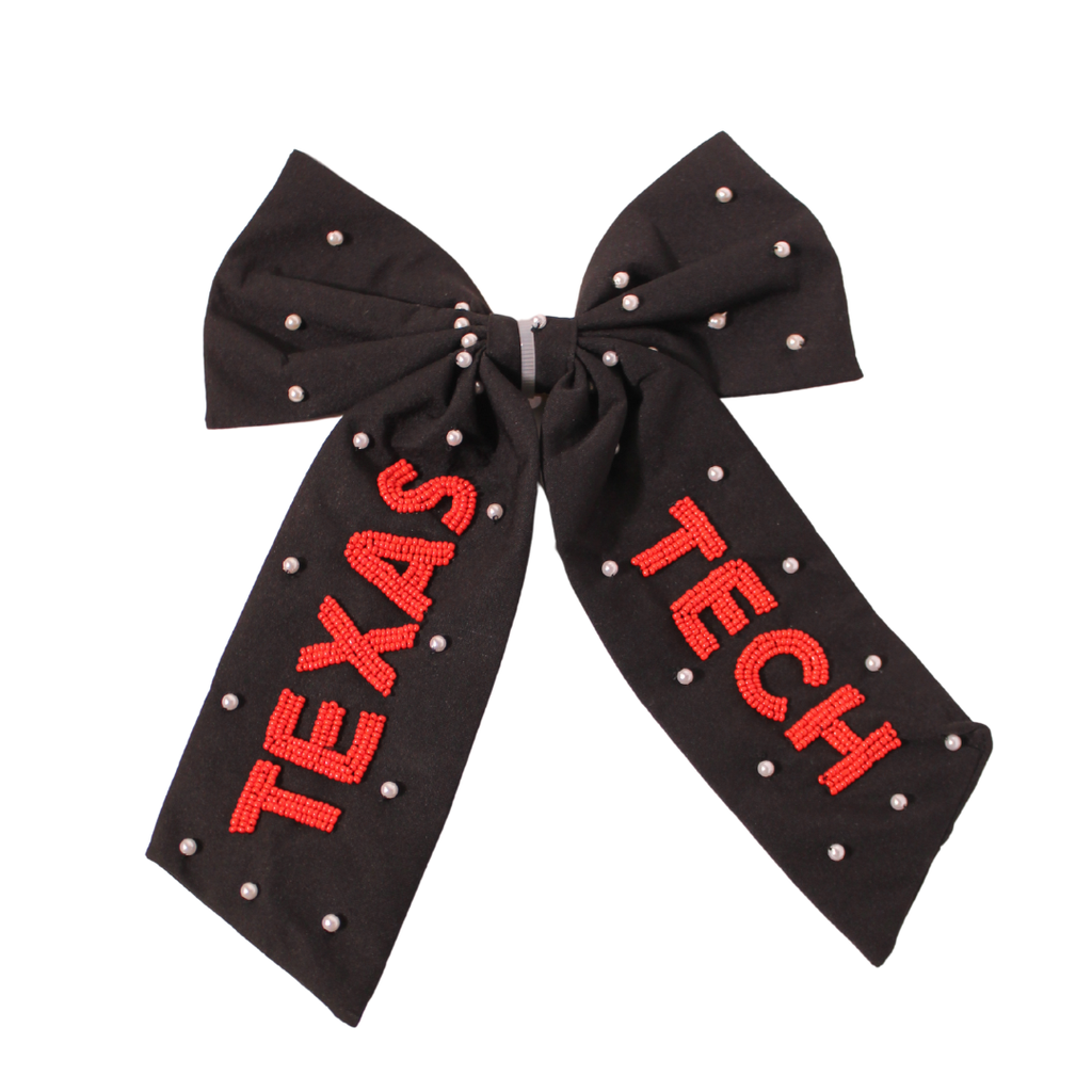 Pearl Beaded Hair Bow - Black