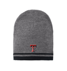 Port & Co Fine Knit Skull Cap - Grey with Stripes