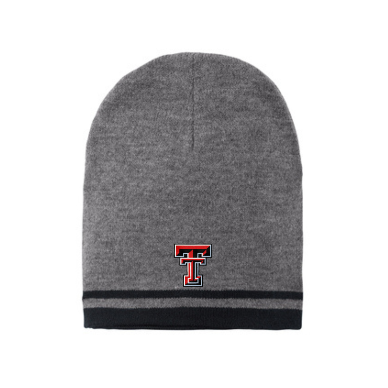 Port & Co Fine Knit Skull Cap - Grey with Stripes