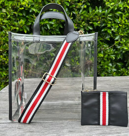 SheerGear Charlotte Black Clear Tote With Striped Strap