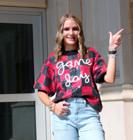 BiBi Gameday Sequin Tinsel Puff Sleeve Top