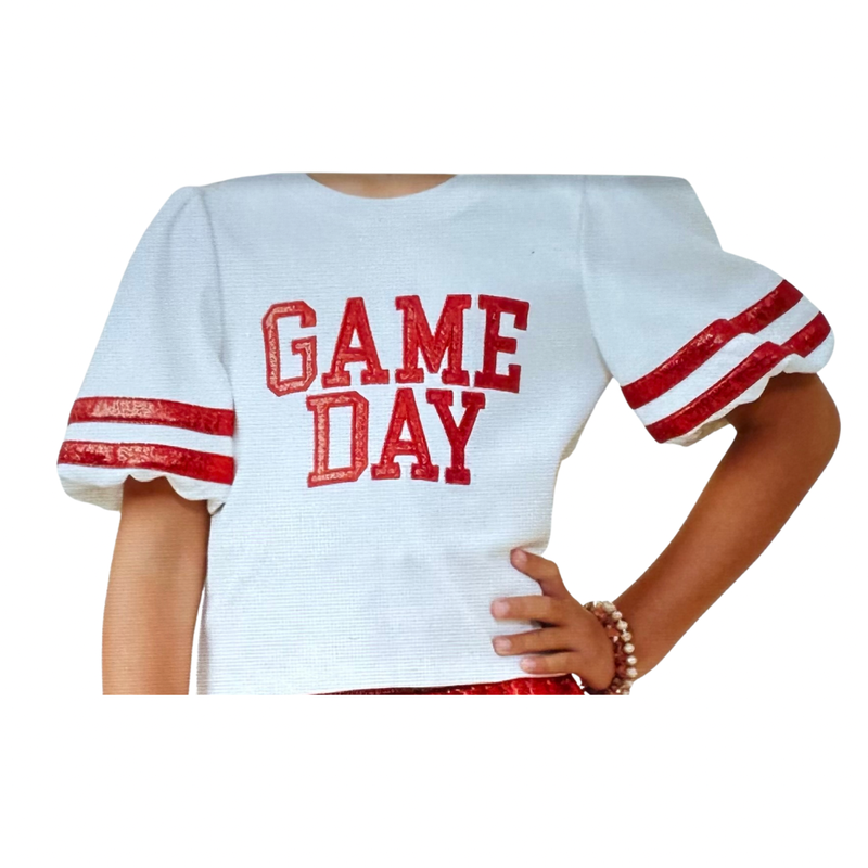 Hayden Game Day Girls Balloon Sleeve Top