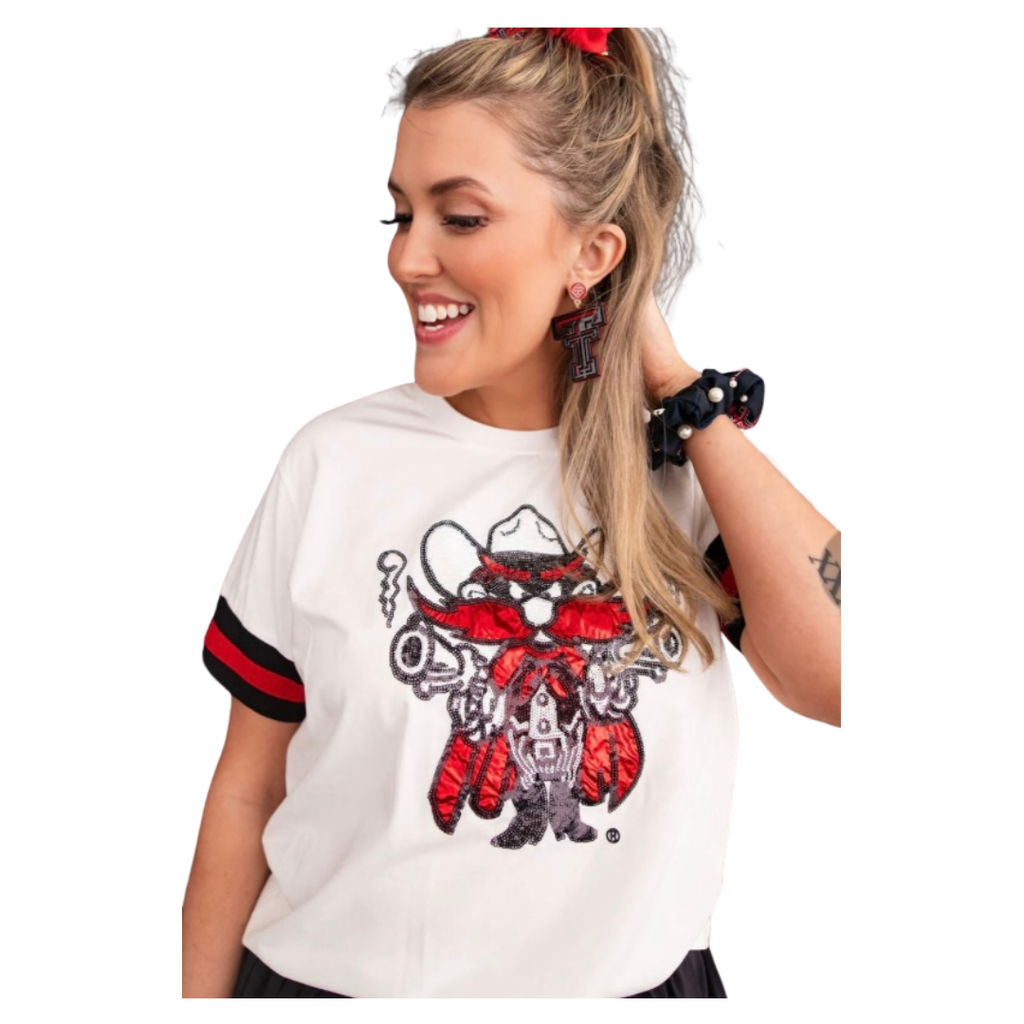Brianna Cannon Sparkle Raider Red Cuffed Sleeve Tee