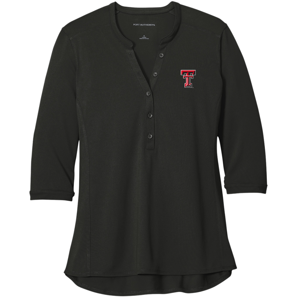 Port Authority Ladies Pique Henley 3/4 Sleeve Top