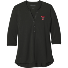 Ladies Pique Henley 3/4 Sleeve Top