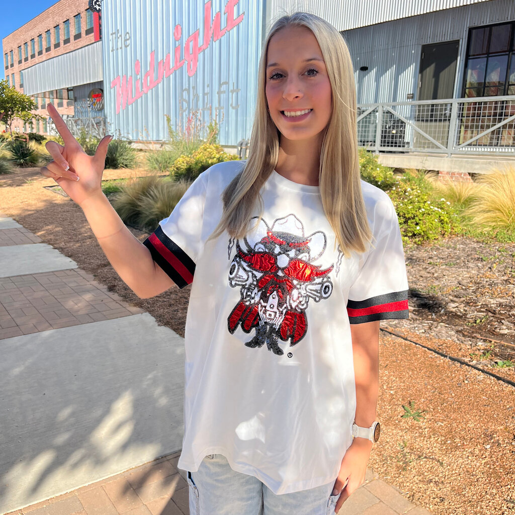 Brianna Cannon Sparkle Raider Red Cuffed Sleeve Tee