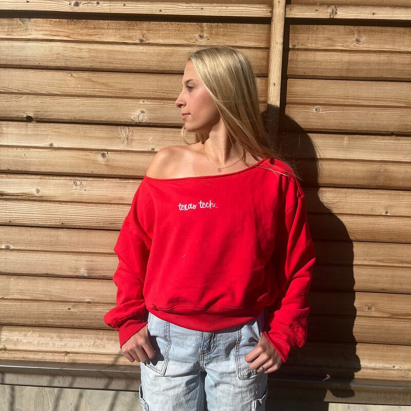 Papermoon Alina Off Shoulder Cropped Script Sweatshirt